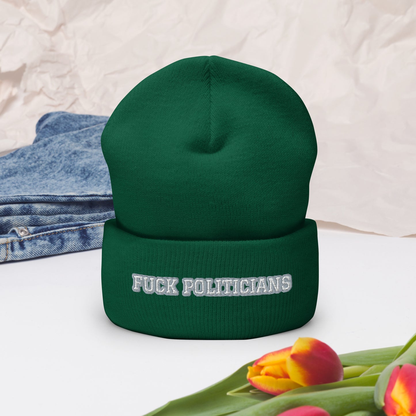 FUCK POLITICIANS Cuffed Beanie